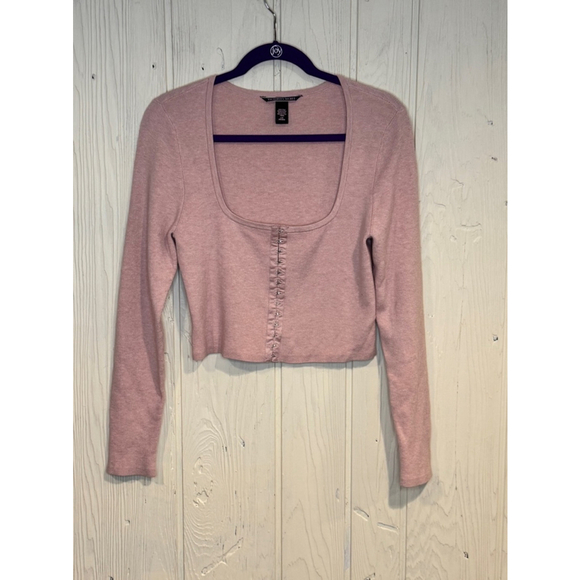 Victoria’s Secret Corset Long Sleeve Crop Sweater Top Size L Light Pink - Picture 1 of 9